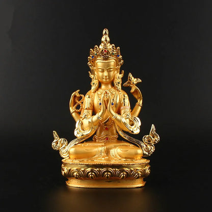 Gold Plated Avalokitesvara Guanyin Buddha Statue 14.8cm - Enhance Your Home Decor