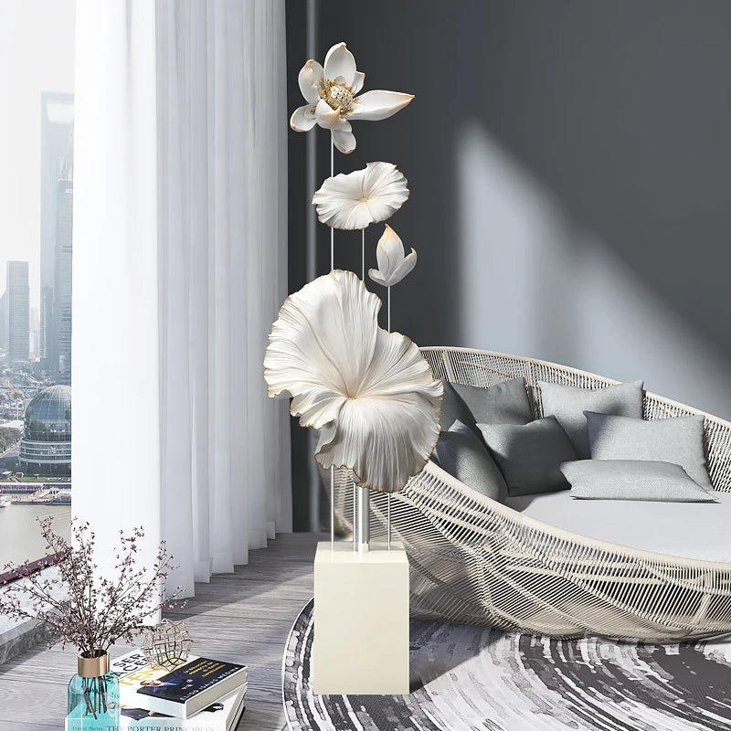 Elevate Your Living Space with the Elegant Lotus Rhyme Floor Sculpture – A Masterpiece of Modern Home Decor