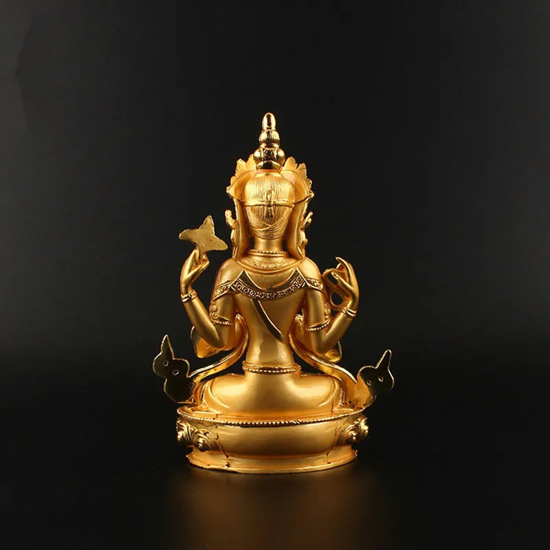 Gold Plated Avalokitesvara Guanyin Buddha Statue 14.8cm - Enhance Your Home Decor