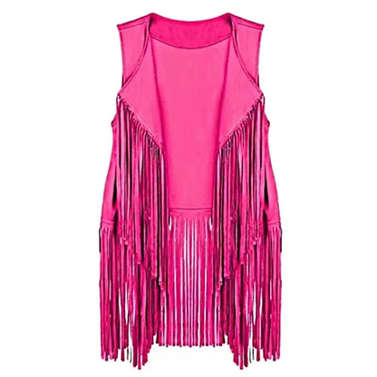 Summer New Deer Leather Vest Women's Solid Color Elegant Fringed Cardigan Sleeveless Casual Women's Style Top Amazon Best Seller