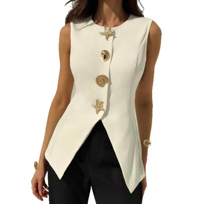 Loose Artistic Women's Vest New Style British Style V-Neck Versatile Waist-Cinching Top Polyester Fiber Outerwear