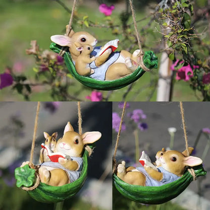 Swing Rabbit Garden Statue – Creative Resin Crafts for Whimsical Outdoor & Home Decor