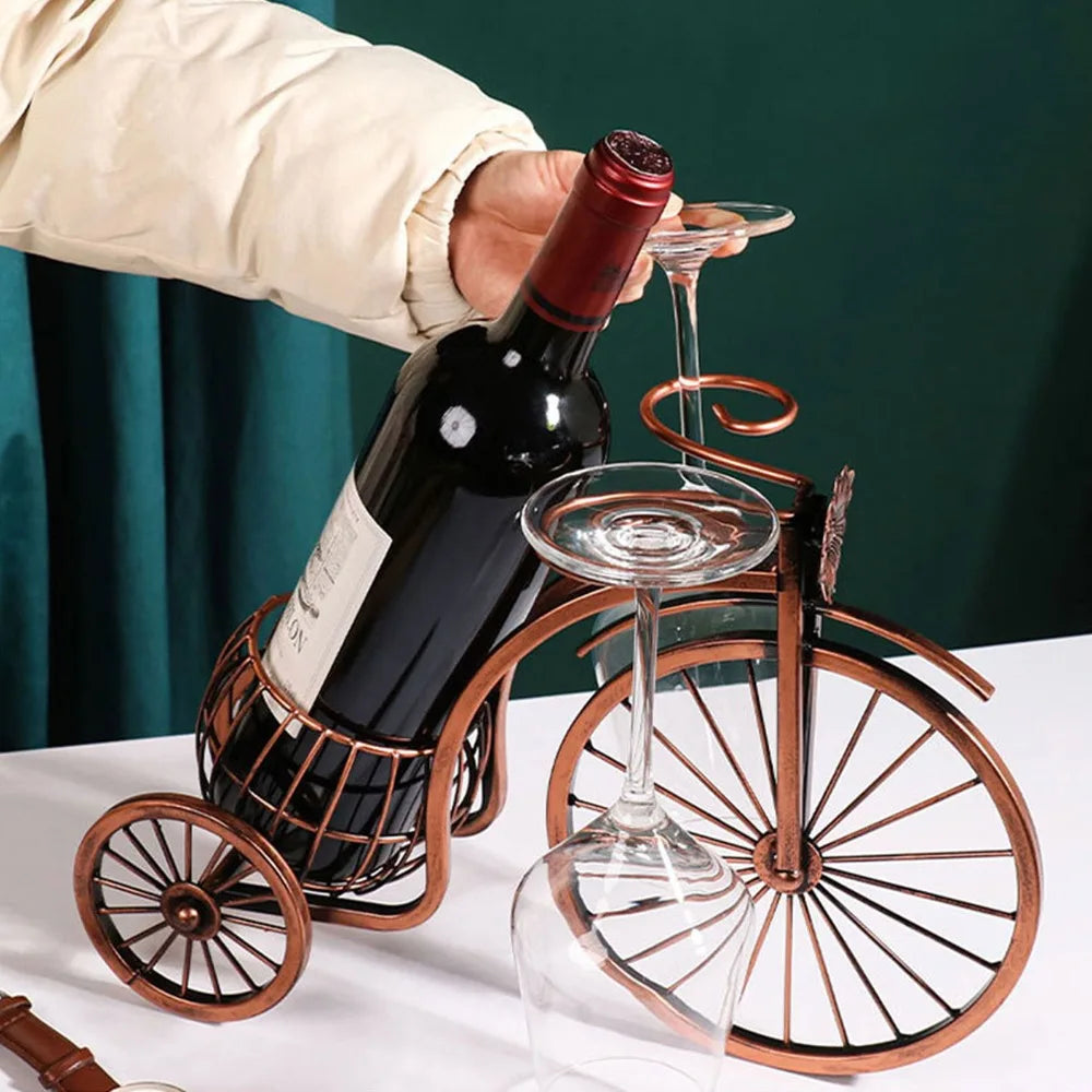 Unique Home Decor: European Retro Tricycle Wine Rack – Vintage Metal Display for Bar & Home