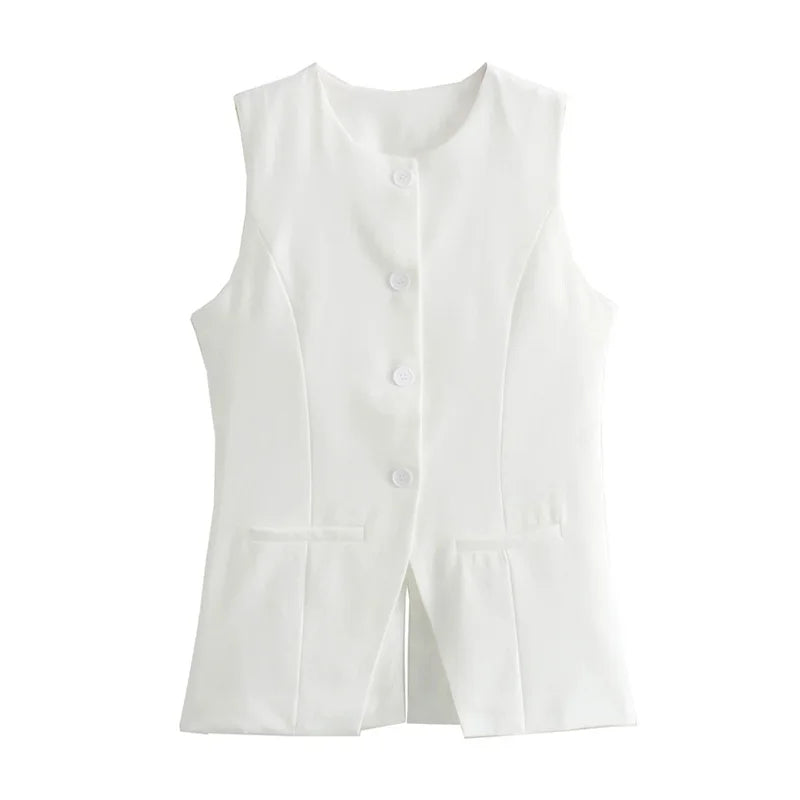 White Sleeveless Vest Women Button Summer Vests for Women Jackets Pink Vest Top Women Streetwear Women's Tailored Vest
