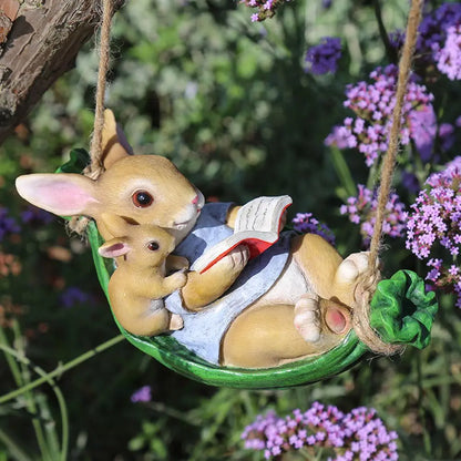 Swing Rabbit Garden Statue – Creative Resin Crafts for Whimsical Outdoor & Home Decor