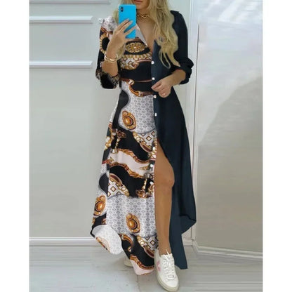 Amazon Cross-Border Women's Clothing Digital Printing Irregular Medium-Length Shirt Dress For Fashion Lovers