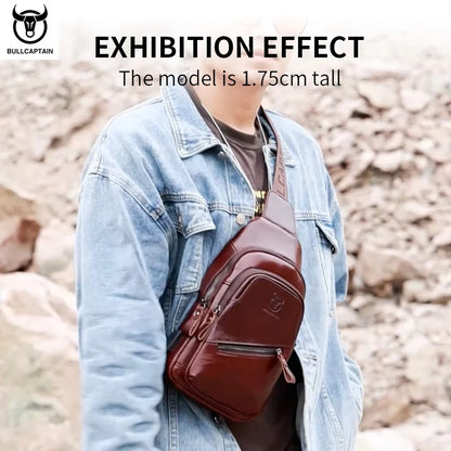 BULLCAPTAIN The Latest Men's Leather Chest Bag Large Capacity Casual Men's Messenger Bag Classic Leather Chest Bag XB 127