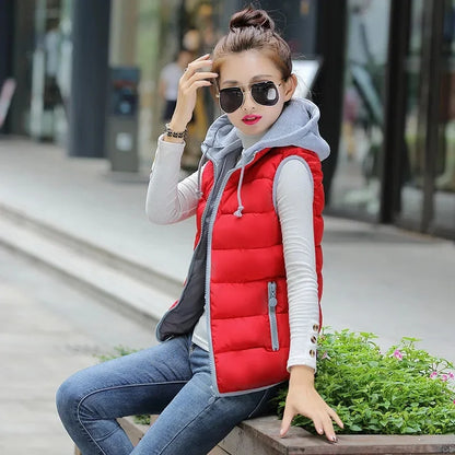 New Autumn Women Vest Winter Puffer Parkas Coat Casual Pocket Hooded Waistcoat Female Sleeveless Jacket Lightweight Outerwear