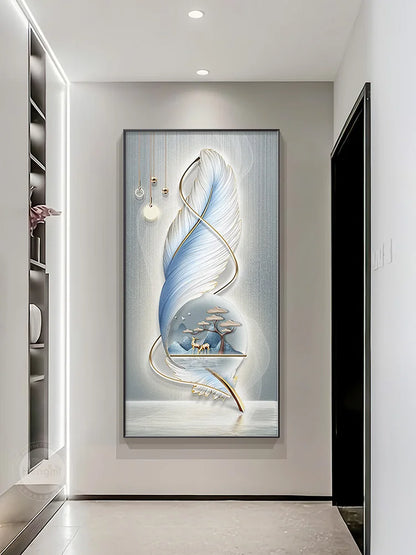 Modern Feather LED Wall Art - Elegant Multi-Panel Wall Decor with Remote Control Lighting