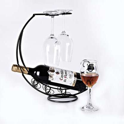 Unique Home Decor: Creative Metal Wine Rack with Hanging Glass Holder – Perfect for Bar and Dining Spaces