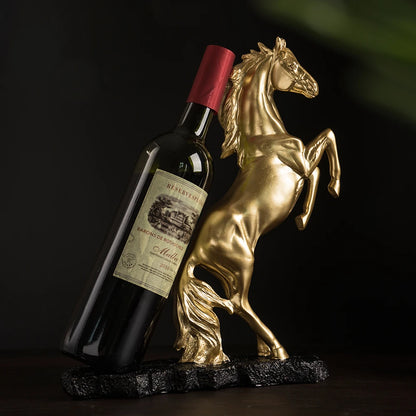 Unique Home Décor: Golden War Horse Wine Rack for Elegance and Functionality