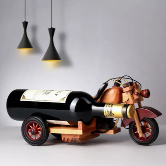 Handmade Wooden Motorcycle Wine Rack – Unique Home Accessories for Kitchen, Bar, and Living Room Décor