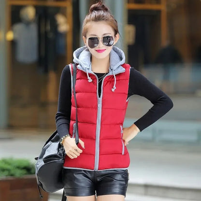 New Autumn Women Vest Winter Puffer Parkas Coat Casual Pocket Hooded Waistcoat Female Sleeveless Jacket Lightweight Outerwear