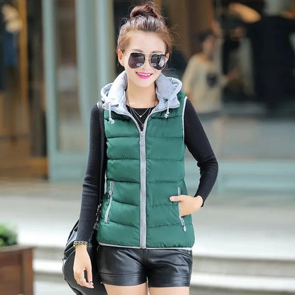 New Autumn Women Vest Winter Puffer Parkas Coat Casual Pocket Hooded Waistcoat Female Sleeveless Jacket Lightweight Outerwear