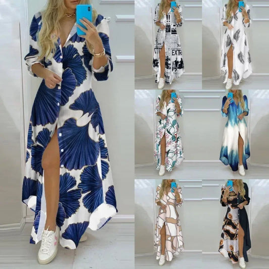 Amazon Cross-Border Women's Clothing Digital Printing Irregular Medium-Length Shirt Dress For Fashion Lovers