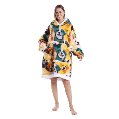 Winter Warm Fleece Fluffy Fuzzy Blanket Hoodie Thick Wearable Blanket Hooded Blanket for Adults Men Women Christmas