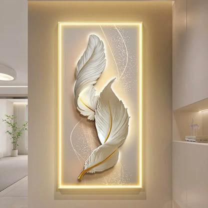 Modern Feather LED Wall Art - Elegant Multi-Panel Wall Decor with Remote Control Lighting