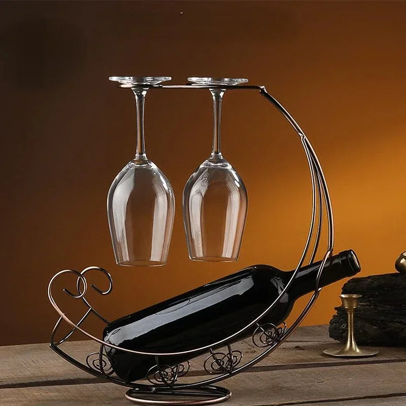 Unique Home Decor: Pirate Ship Metal Wine Rack & Glass Holder – Perfect Bar Accent!