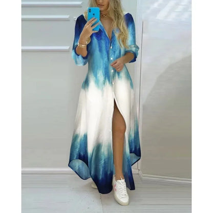 Amazon Cross-Border Women's Clothing Digital Printing Irregular Medium-Length Shirt Dress For Fashion Lovers