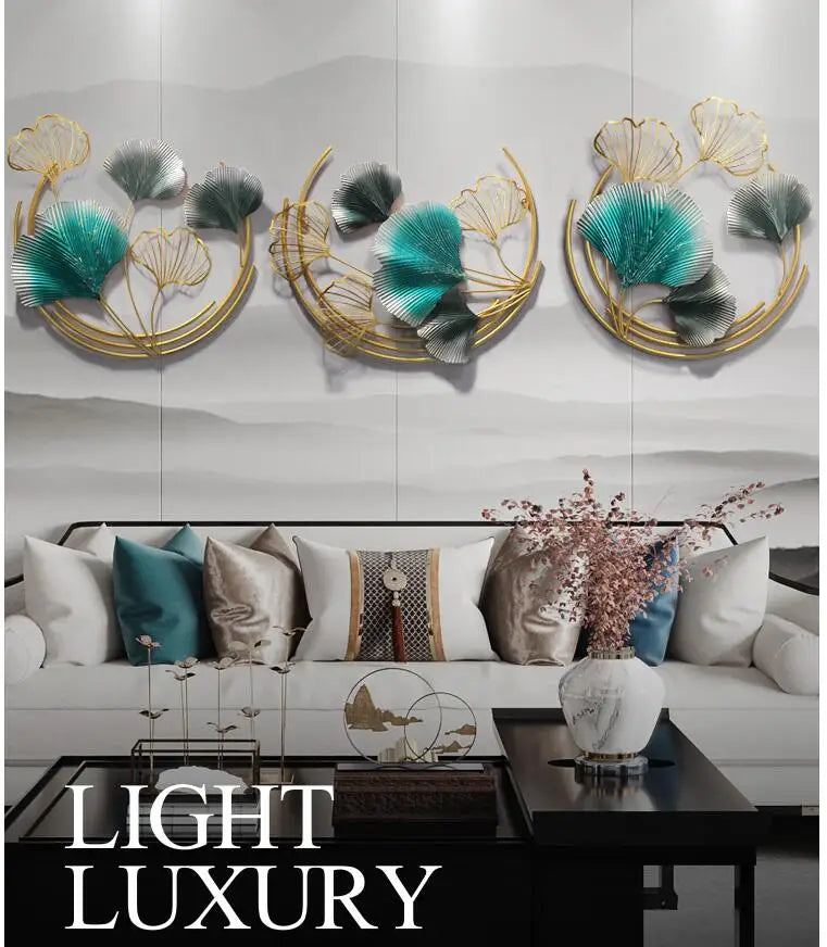 Modern Luxury Ginkgo Leaf Wall Art - Elegant 3D Metal Wall Decor for Living Rooms