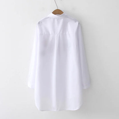 New White Shirt Casual Button Up Turn Down Collar Female Blouse Long Sleeve Cotton Blouse Embroidery Blouse Lady 5083 50