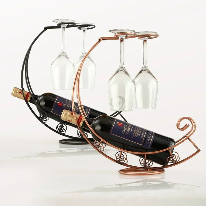 Unique Home Decor: Pirate Ship Metal Wine Rack & Glass Holder – Perfect Bar Accent!