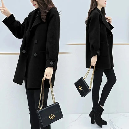 Loose Women's Woolen Coat Autumn Winter New Style plus Size Medium Length Slimming Outerwear Fashionable Chinese Brand