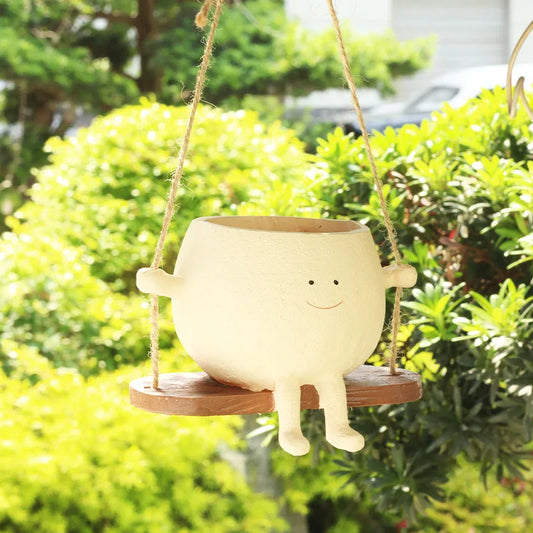 Swing Jar Flower Pot – Charming Outdoor Courtyard Pendant for Garden Decor & Gifts