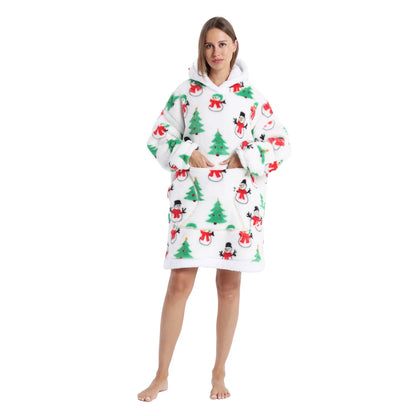 Winter Warm Fleece Fluffy Fuzzy Blanket Hoodie Thick Wearable Blanket Hooded Blanket for Adults Men Women Christmas