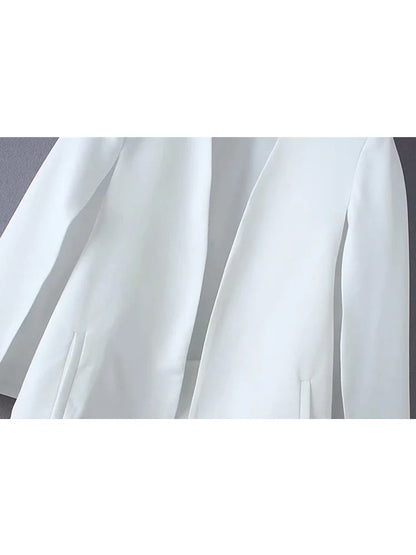 Women elegant black white color v neck split casual cloak coat office lady wear outwear suit jacket open stitch tops CT237
