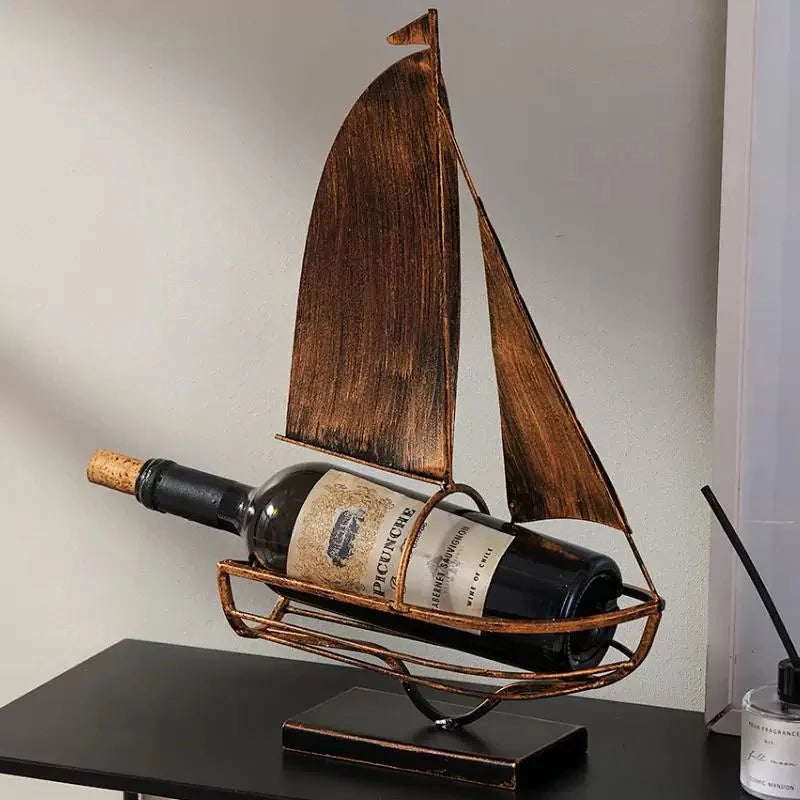 Iron Art Retro Sailing Wine Rack – Unique Home Accessories for Stylish Wine Storage