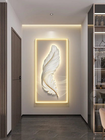 Modern Feather LED Wall Art - Elegant Multi-Panel Wall Decor with Remote Control Lighting