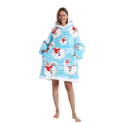 Winter Warm Fleece Fluffy Fuzzy Blanket Hoodie Thick Wearable Blanket Hooded Blanket for Adults Men Women Christmas