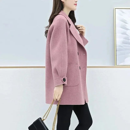 Loose Women's Woolen Coat Autumn Winter New Style plus Size Medium Length Slimming Outerwear Fashionable Chinese Brand