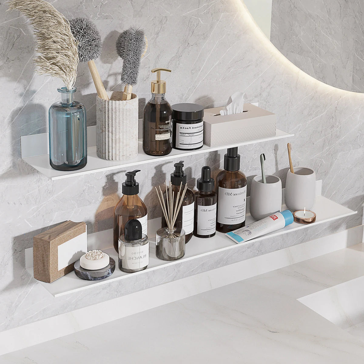 Floating Shelves – Aluminum Alloy Wall-Mounted Shelves for Modern Home & Bathroom Storage