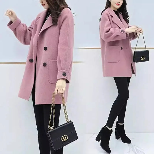 Loose Women's Woolen Coat Autumn Winter New Style plus Size Medium Length Slimming Outerwear Fashionable Chinese Brand