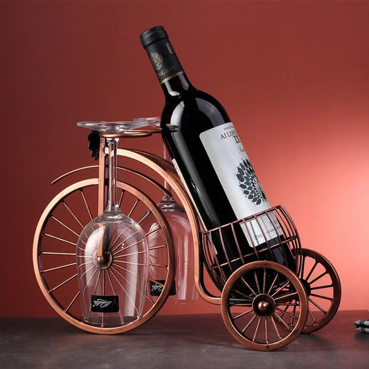 Unique Home Decor: European Retro Tricycle Wine Rack – Vintage Metal Display for Bar & Home