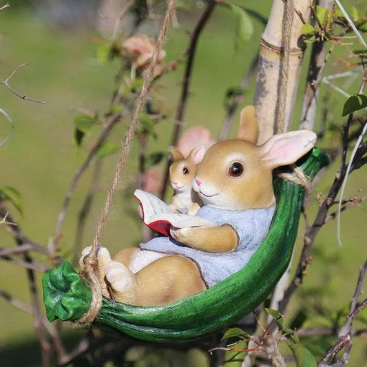 Swing Rabbit Garden Statue – Creative Resin Crafts for Whimsical Outdoor & Home Decor