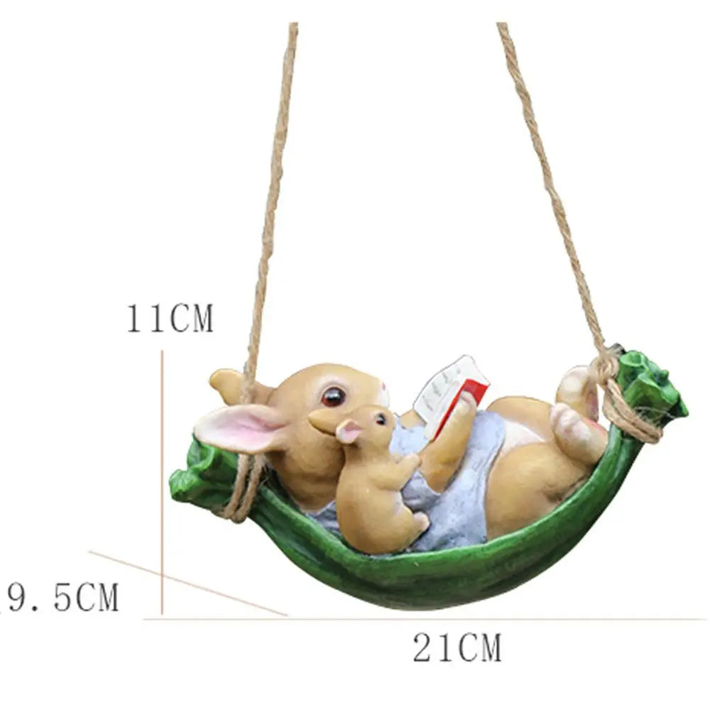 Swing Rabbit Garden Statue – Creative Resin Crafts for Whimsical Outdoor & Home Decor