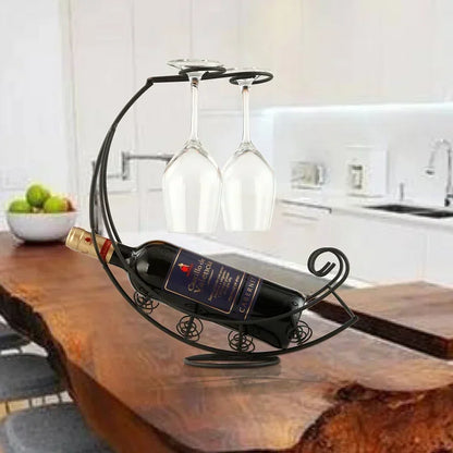 Unique Home Decor: Pirate Ship Metal Wine Rack & Glass Holder – Perfect Bar Accent!