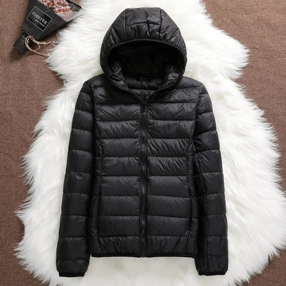 15 Colors Women Hooded Puffer Jackets 2023 New Spring Winter 90% White Duck Down Female Coats Ultralight Packable Casual Parkas