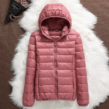 15 Colors Women Hooded Puffer Jackets 2023 New Spring Winter 90% White Duck Down Female Coats Ultralight Packable Casual Parkas