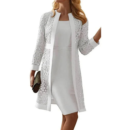 Women's Lace Open Cardigan Dress Two-Piece Outfit Popular Wish Elegant Style Chinese Origin Fashionable Female Clothing