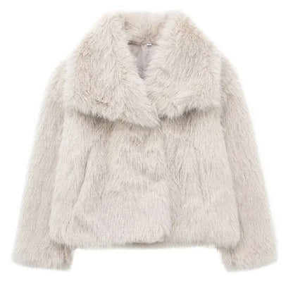 TRAF Woman Autumn Winter Faux Fur Coat Plush Fluffy Women's Jacket New in Outerwears White Red Gray Black Wool Blends Coats