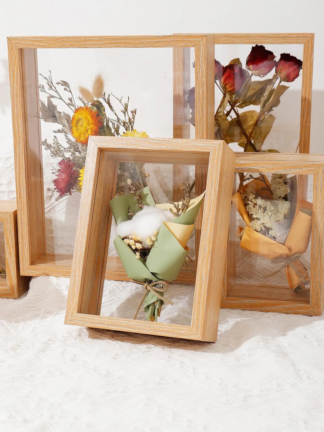 Elevate Your Home Decor with Multi-Panel Wall Art: Wood Dried Flower Picture Frame