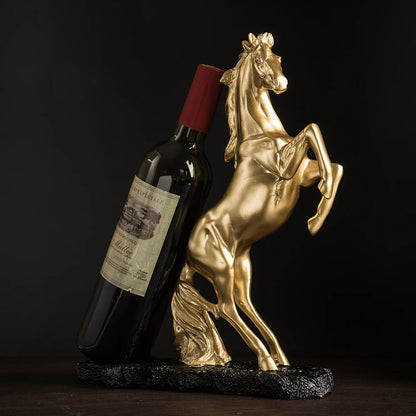 Unique Home Décor: Golden War Horse Wine Rack for Elegance and Functionality