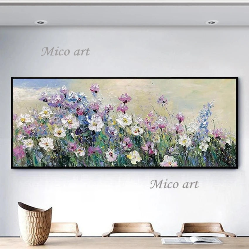 Transform Your Space with 100% Handpainted Knife Flower Oil Painting - Modern Wall Art for Home Decor