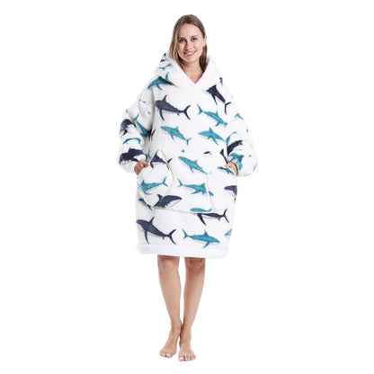 Winter Warm Fleece Fluffy Fuzzy Blanket Hoodie Thick Wearable Blanket Hooded Blanket for Adults Men Women Christmas