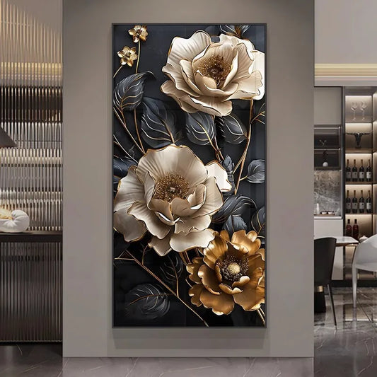 Decorative Wall Panels - Modern Luxury LED Floral Mural Painting for Entrance, Living Room & Corridor