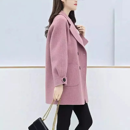 Loose Women's Woolen Coat Autumn Winter New Style plus Size Medium Length Slimming Outerwear Fashionable Chinese Brand